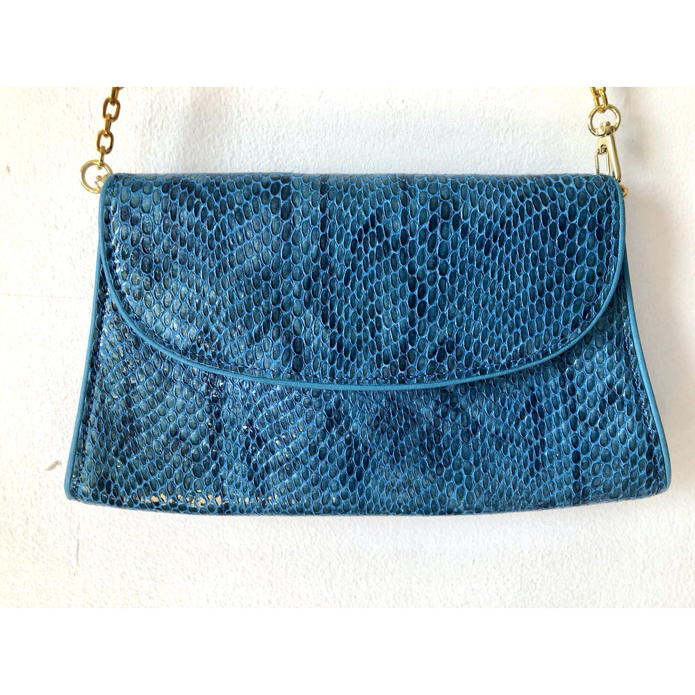 NWOT Blue Snake Print Abas Convertible Clutch Purse with Long Chain